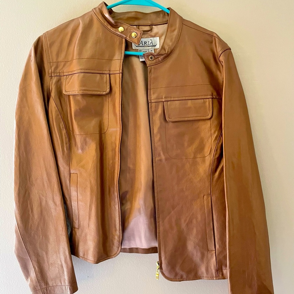 Aria Bronze Moto PU Leather Jacket Medium